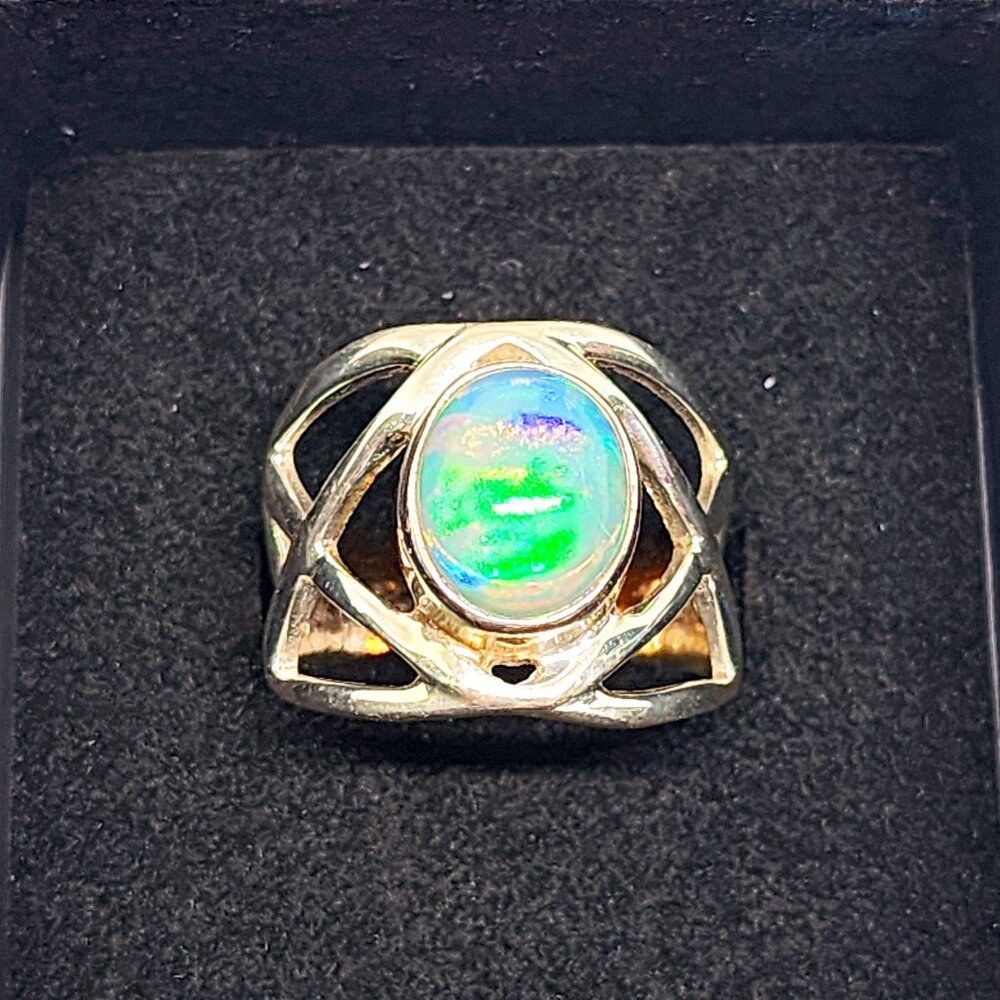 AAA Welo Opal openwork ring in Rhodium over 925 Sterling Silver sz 8